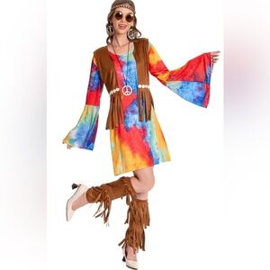 Halloween 60’s 70’s Hippie Costume Colorful Tie-Dye Hippie Costume Small NEW